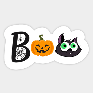 Funny halloween boo with cat head and pumpkin Sticker